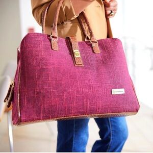 Samantha Brown Croc Embossed Travel Weekender Tote Bag burgundy tweed gold